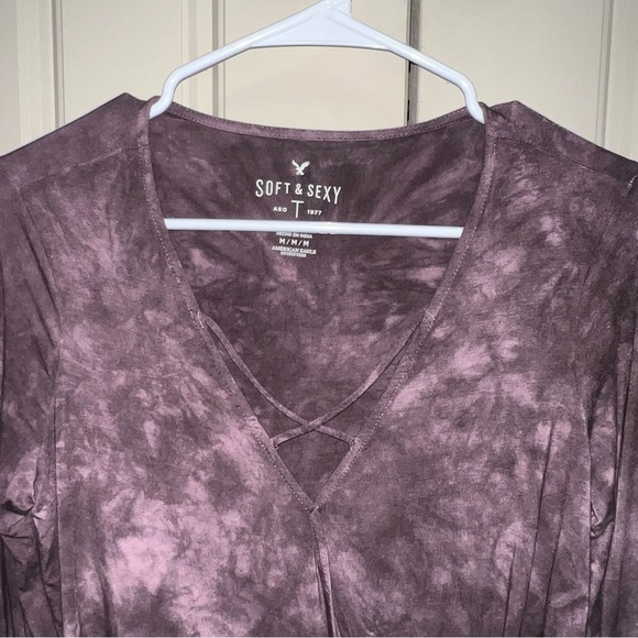 American Eagle Soft & Sexy Purple Tie Dye Bell Sleeve Long Sleeve Shirt Size M - Picture 2 of 8